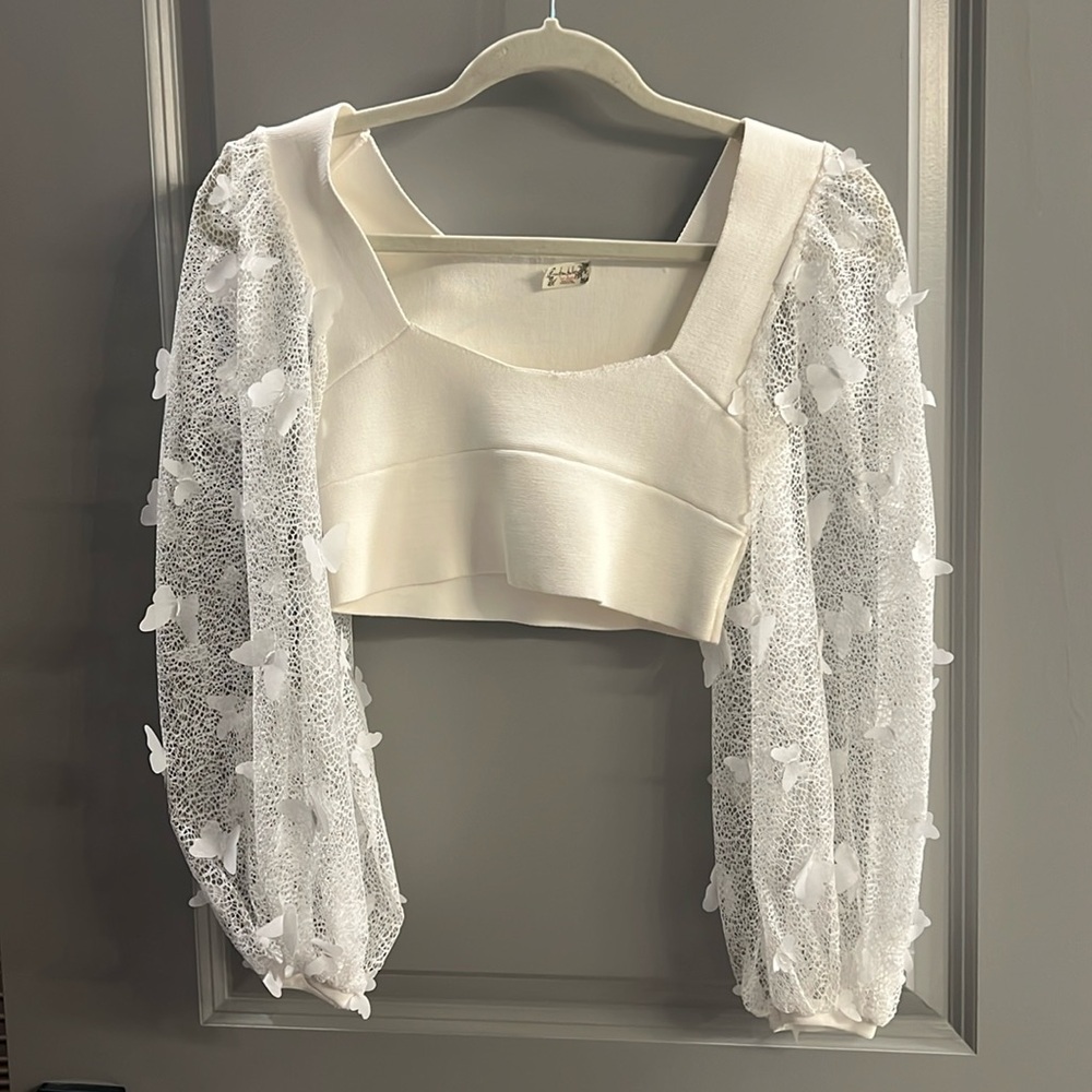 Free People White Embellished Crop Top